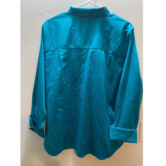 Chicos Chic  women's 3/XL Stretch Button Up Shirt Top Teal Blue Officers Work - Picture 2 of 6